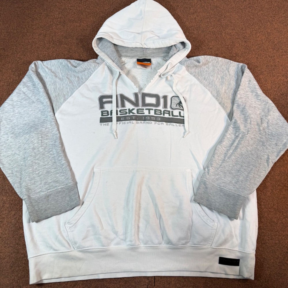 AND1 Basketball Hoodie Mens XXL White Gray Raglan Graphic Sweatshirt RN117927